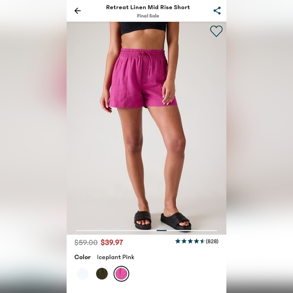 Athleta Retreat Linen Shorts in Iceplant Pink S sold out! NWT MSRP $59 - Picture 8 of 14